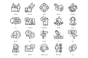 Customer Service and Support icons set. Set of editable stroke icons.Vector set of Customer Service and Support