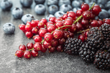 Background from a mix of different berries, macro photography.