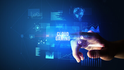 hand touching digital button, modern technology concept