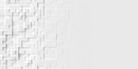 Random offset white square cube boxes block background wallpaper banner template fade-out with copy space - obrazy, fototapety, plakaty
