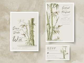 wedding invitation card set with hand drawn bamboo illustration