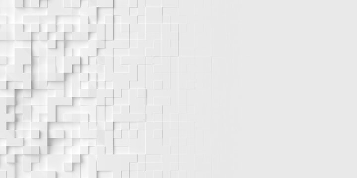 Random offset white square cube boxes block background wallpaper banner template fade-out with copy space