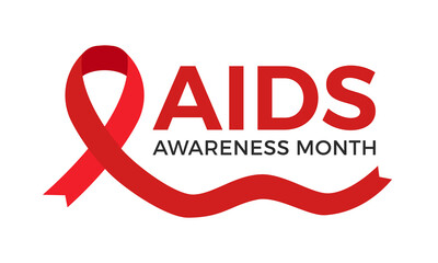 U.S. AIDS Awareness Month, observed on every October. Realistic red ribbon symbol. Template for banner, card, background.