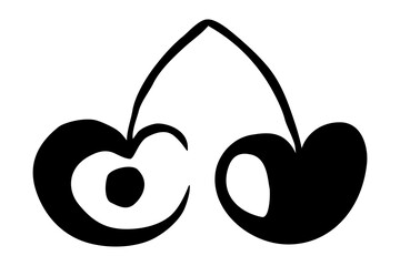 Set of two cherries hand painted with ink brush