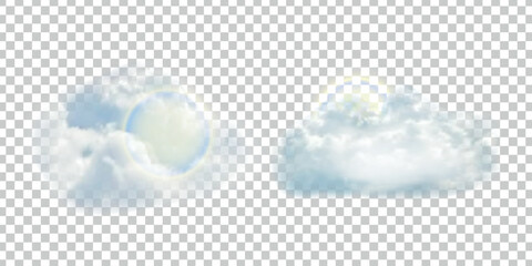 Vector realistic isolated cloud with Sun for template decoration and covering on the transparent background.