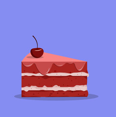 Piece o cake. Cake with cherry. Red velvet