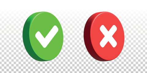 Fototapeta premium Vector realistic isolated 3D Tick and Cross logo on the transparent background.