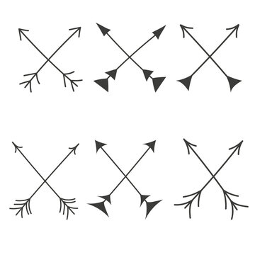 Set of arrows criss-cross. Hand-drawn bow arrows decoration