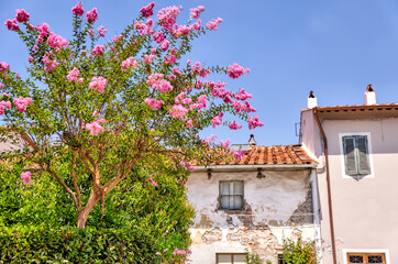 Pisa, Italy - July 24, 2022: Tourists taking in the sights at the leaning tower of Pisa
