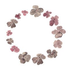 Wreath of hand drawn blooming buds, illustration isolated