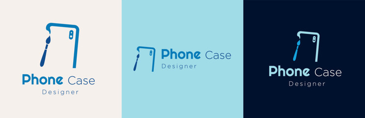 Phone case store logo design set, smartphone accessories business symbol, mobile device product shop brand identity emblem concept, protection editable commercial logotype, isolated on background