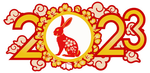 Chinese New Year of the Rabbit 2023, Zodiac sign for greeting card, invitation, posters, brochure, calendar, flyers, banners, on transparent background Png