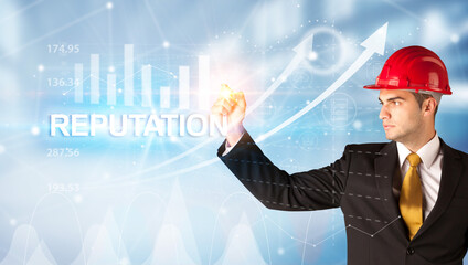 Young Businessman with helmet concept