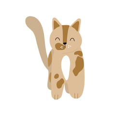 Cute brown spotted cat, fluffy cat vector illustration in flat style