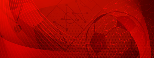 Abstract background on a football theme with big ball and other soccer symbols in red colors © Olga Moonlight