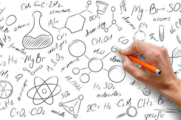 Pen on mathematic formula exercise test paper in education school.