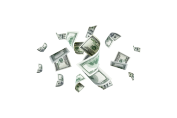 Money stack. Hundred dollars of America. Falling money isolated, us bill background.