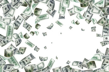 Us dollar. American money, falling cash. Flying hundred dollars background.