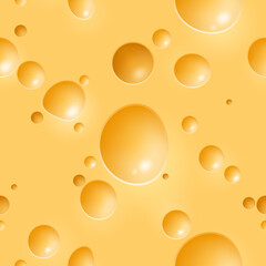 Realistic cheese seamless pattern. Dairy product texture with different size holes, shapes air bubbles, maasdam surface. Eco cheddar or edam. Decor packaging, utter vector background