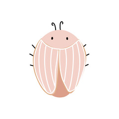 Pink beetle vector illustration in flat scandinavian style