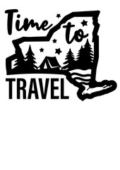 Time to travel svg sign .New York state USA map clipart. Travel tent print. Isolated on transparent background.	
