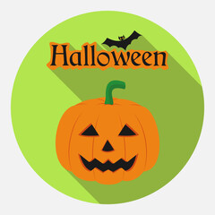 Halloween pumpkin, icon for web and mobile application a long shadow.