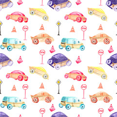 Watercolor toy cars pattern