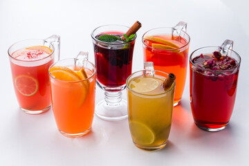 collection of fruit hot tea on a white background