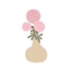Vase with a bouquet of peonies vector illustration in cartoon style