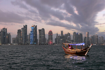 Beautiful Doha Skyline after sunset.