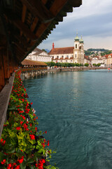 Chapel bridge famous place on lake Luzern, Switzerland, Europe.