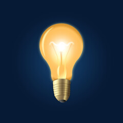 Vector illustration of a glowing light bulb on a blue background