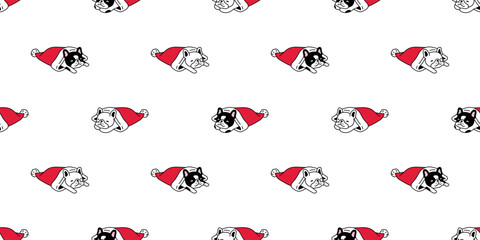 dog seamless pattern french bulldog christmas santa claus hat sleeping vector puppy pet breed cartoon repeat wallpaper tile background doodle design illustration isolated