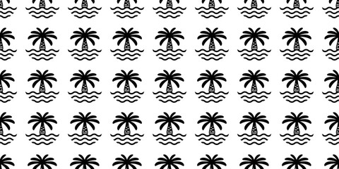 palm tree seamless pattern coconut tree vector island tropical wave sunset gift wrapping paper beach ocean summer cartoon scarf isolated tile background repeat wallpaper doodle illustration design