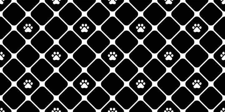 dog paw seamless pattern footprint checked french bulldog icon vector puppy cat kitten cartoon doodle isolated repeat wallpaper tile background illustration design clip art black