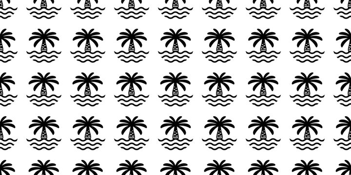 palm tree seamless pattern coconut tree vector island tropical wave sunset gift wrapping paper beach ocean summer cartoon scarf isolated tile background repeat wallpaper doodle illustration design