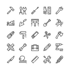 Work tools line icons. Outline symbols. Vector line icons set