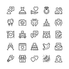 Wedding line icons. Outline symbols. Vector line icons set