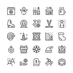 Winter line icons. Outline symbols. Vector line icons set