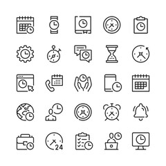 Time line icons. Outline symbols. Vector line icons set