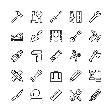 Work tools line icons. Outline symbols. Vector line icons set