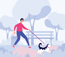 Vector illustration of blind man and guide
