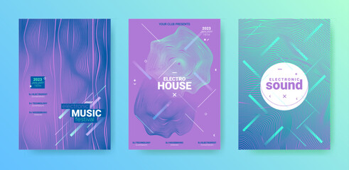 Electro Music Cover Collection. Techno Party Poster. Gradient Wave Line. Abstract Dj Banner. Electronic Music Cover Set. Geometric Sound Rhythm. Vector Edm Illustration. Electronic Music Covers. - 531523709