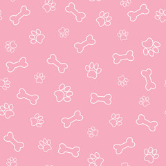 Seamless pattern with pet paw and bone. Vector illustration. It can be used for wallpapers, cards, wrapping, patterns for clothes and other.