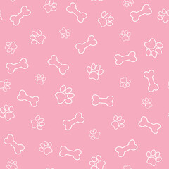 Seamless pattern with pet paw and bone. Vector illustration. It can be used for wallpapers, cards, wrapping, patterns for clothes and other.