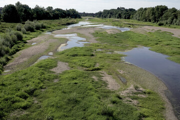 Dried french Loire river. Sand, plants and small puddles in place of usual big channel of water.