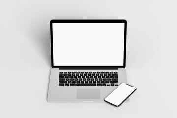Laptop smartphone blank white display mockup template  technology 