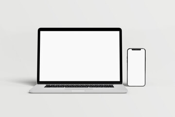 Laptop smartphone blank white display mockup template  technology 