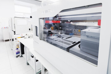 Clinical laboratory and blood bank fully automated equipment - obrazy, fototapety, plakaty