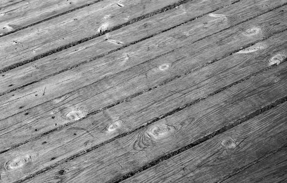 Old wooden outdoor flooring background black and white